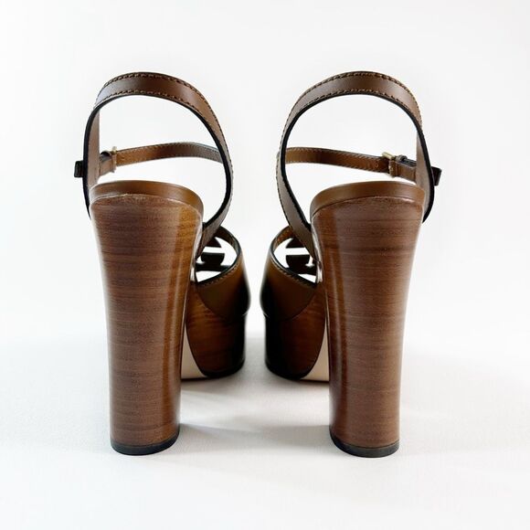 GUCCI Cosmos Softy Cutout Interlocking G Brown Platform Heel Size 40.5 Sandal - Picture 8 of 15
